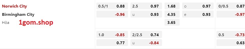 Tỷ lệ kèo Châu Á Norwich vs Birmingham Tỷ lệ kèo Châu Á Norwich vs Birmingham