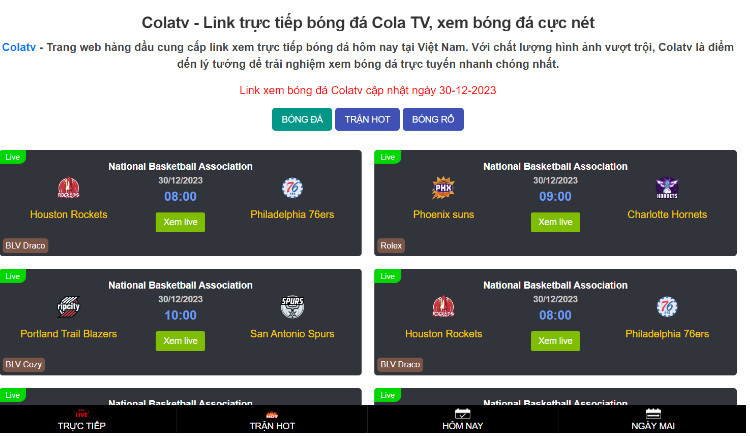 Giao diện trang chủ của website Colatv Giao diện trang chủ của website Colatv